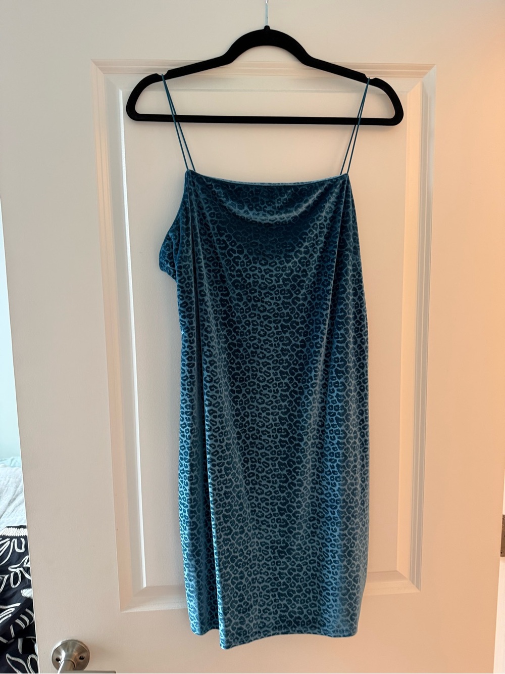 Leith Velvet Leopard Slip Dress XL Blue Excellent